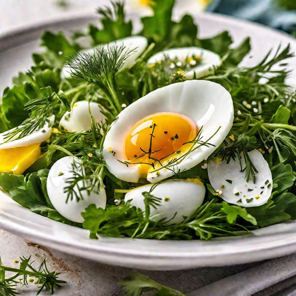 Салат с одуванчиками, яйцом и зеленью