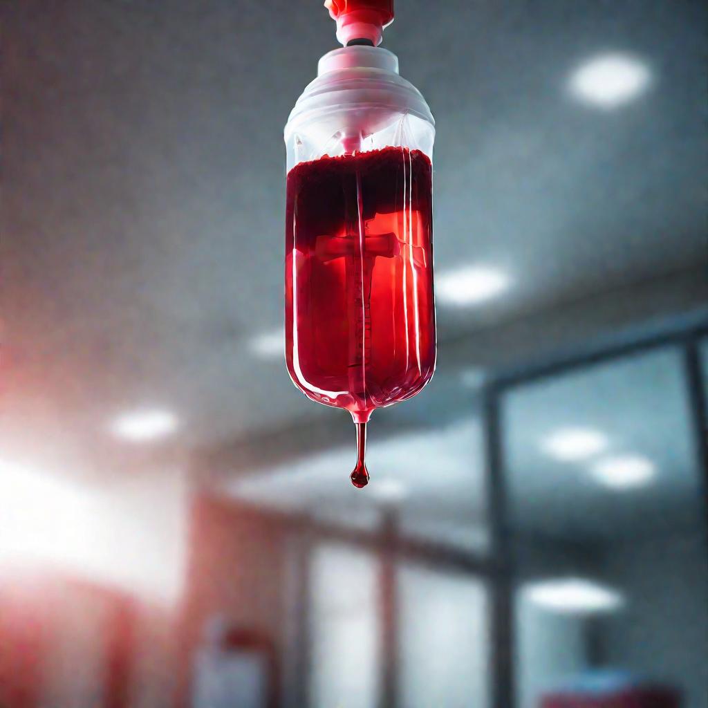 Медицинская перчатка держит пакет с донорской кровью