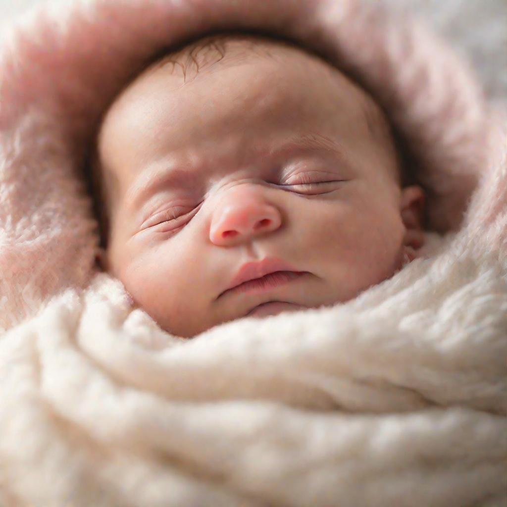 Мирно спящий новорожденный ребенок с розовыми щечками