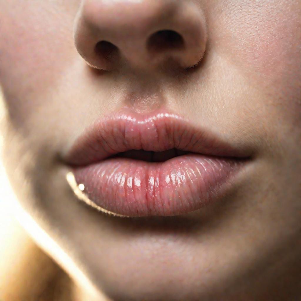 Портрет губ девушки с прыщом на нижней губе