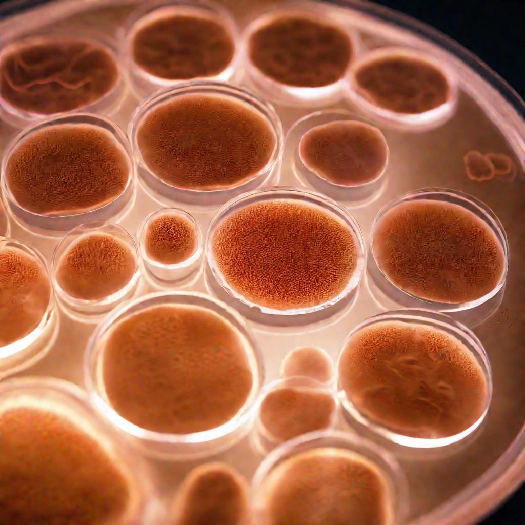 Чашка Петри с колониями анаэробных бактерий в лаборатории.
