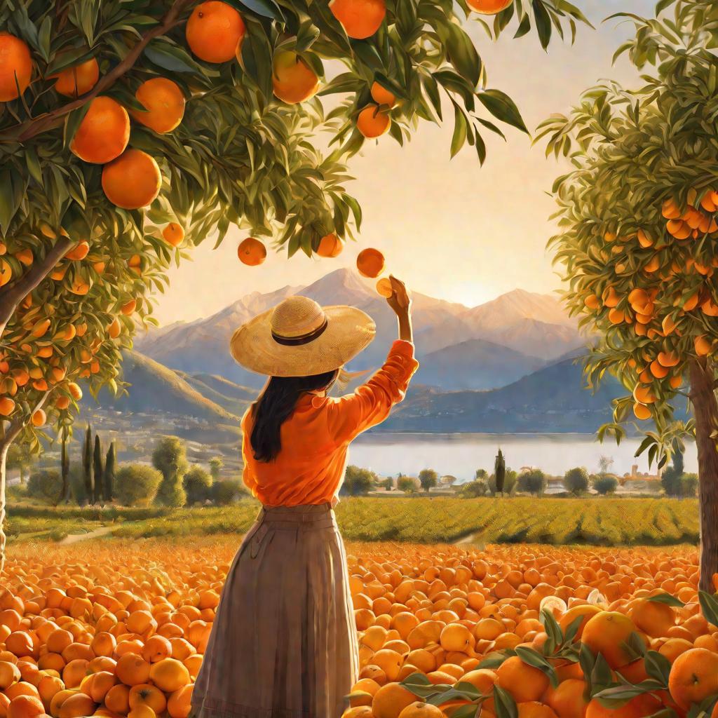 Сбор апельсинов в саду