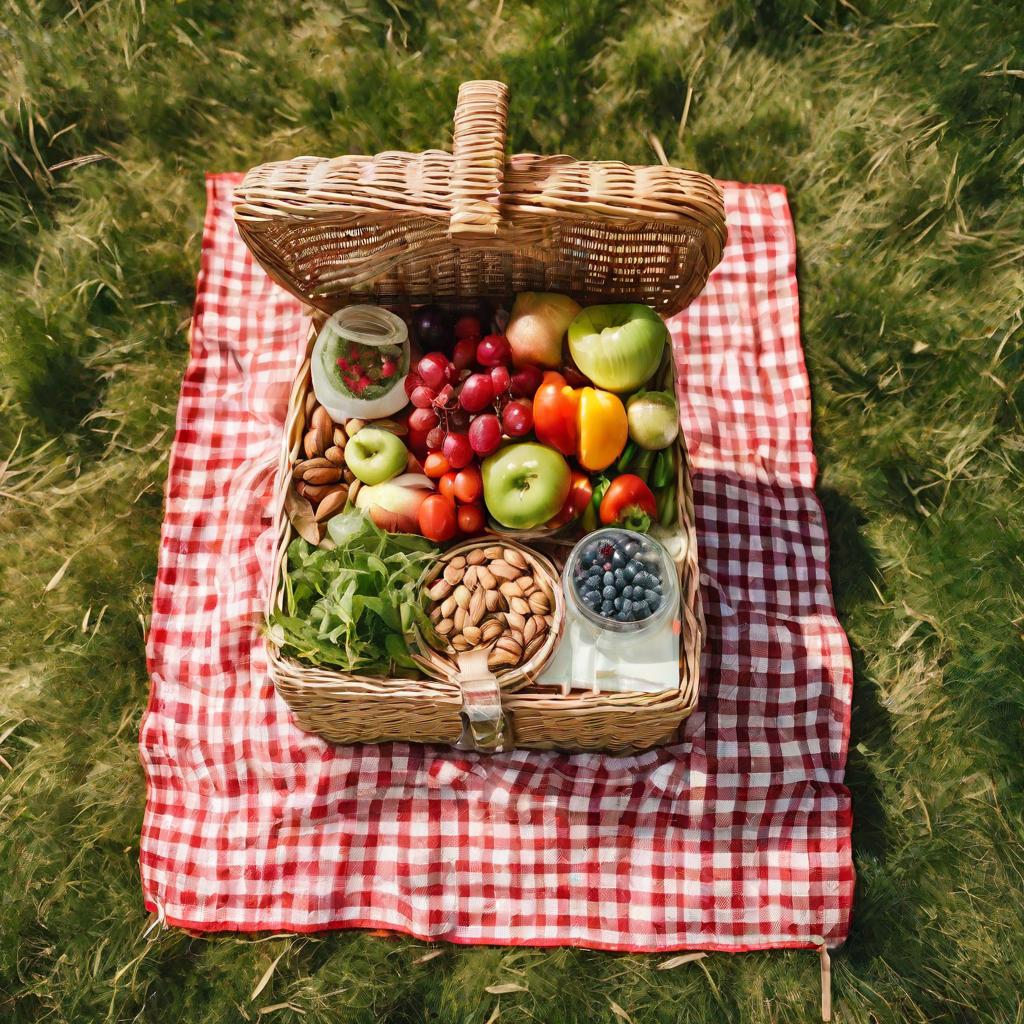 Полезные продукты для диеты в корзине для пикника