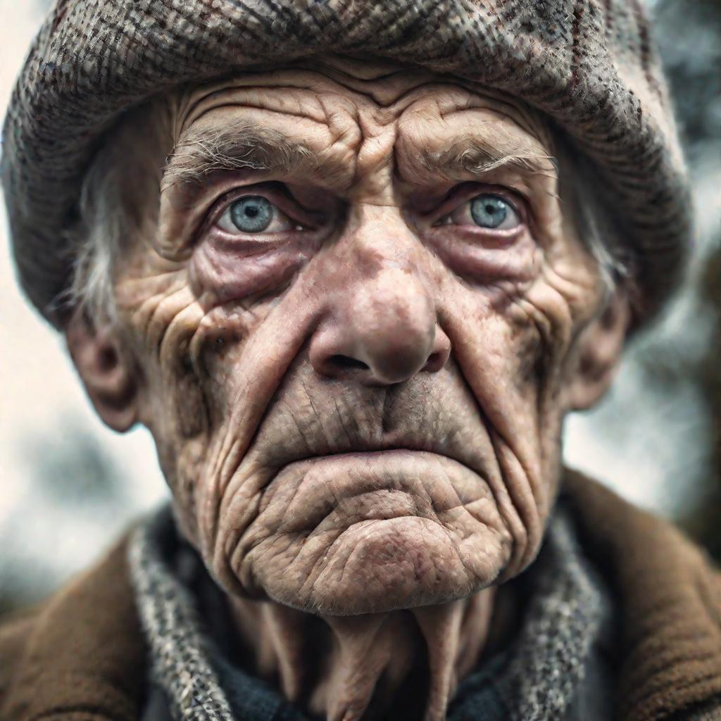 Портрет пожилого мужчины с чрезмерно суженными зрачками и растерянным взглядом