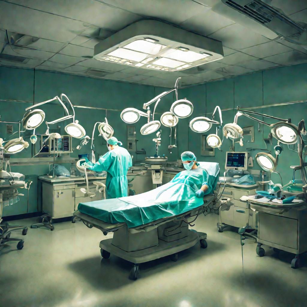 Операционная, хирург делает операцию на почке.