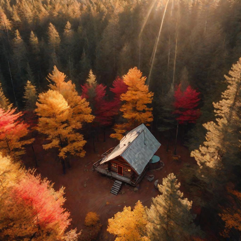 Лес осенью с золотым солнцем