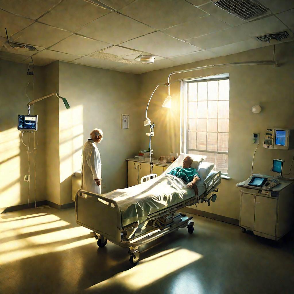 Вид сверху палаты больницы с пациентом после катетеризации