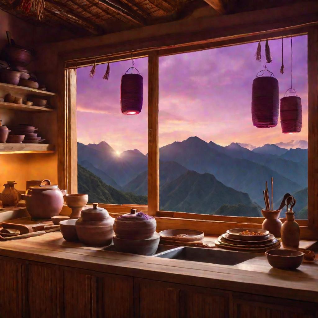 Кухня в азиатском стиле на закате