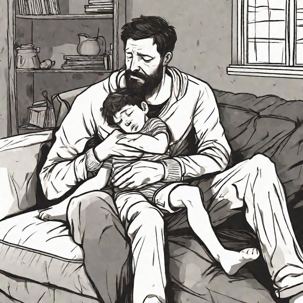 Отец держит спящего сына, страдающего ларингоспазмом