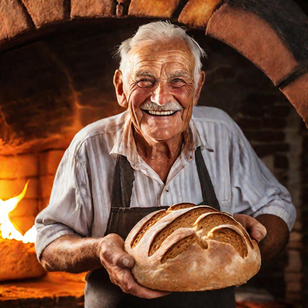 Портрет пекаря с булкой ржаного хлеба
