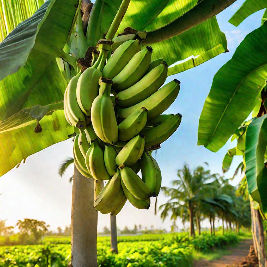 Несозревшие зеленые бананы на ветке бананового дерева.
