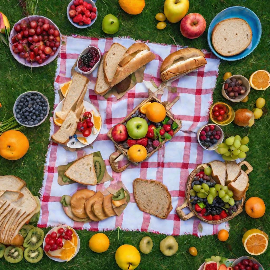 Пикник с бутербродами на траве