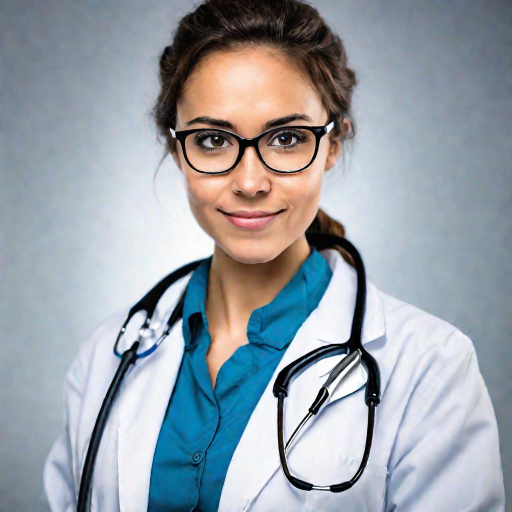 Молодой женщина-врач в очках и со стетоскопом