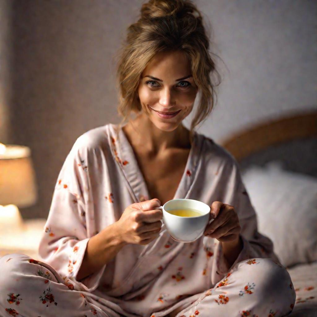Женщина пьет чай перед сном