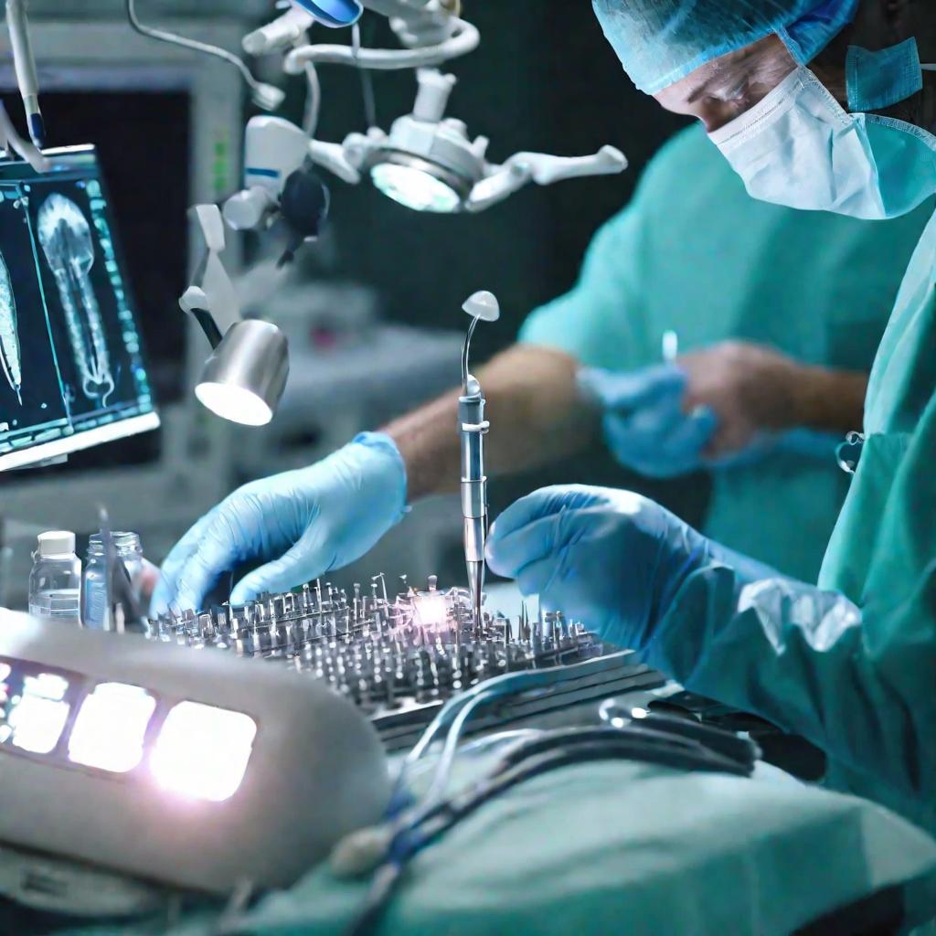 Детальный крупный план рук хирурга во время операции на мозге