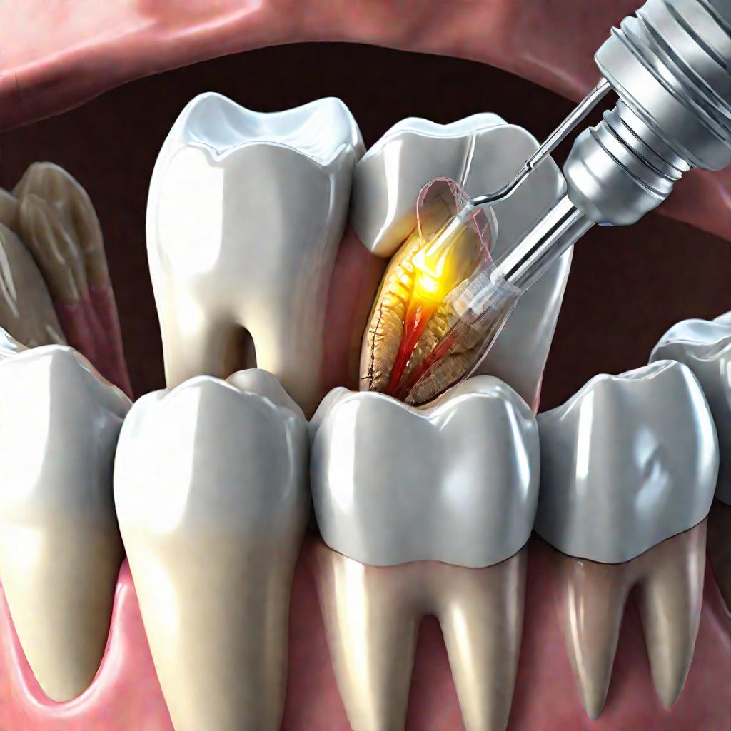 Зондирование глубокого клиновидного дефекта зуба