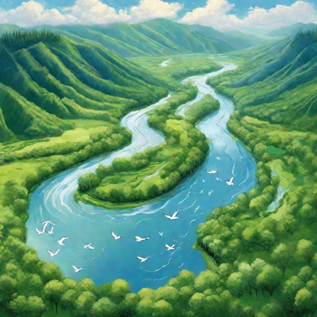 Река среди зеленой долины