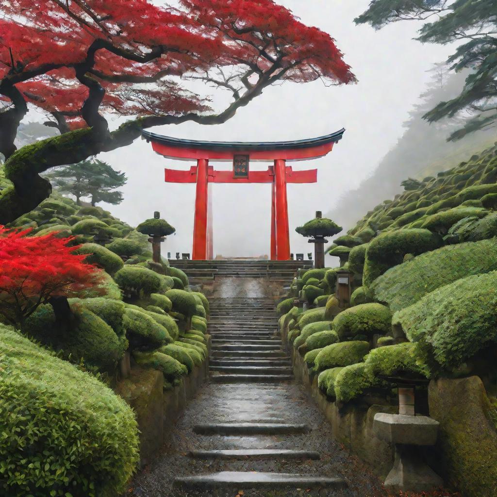 Ряд красных синтоистских ворот тории в Японии.