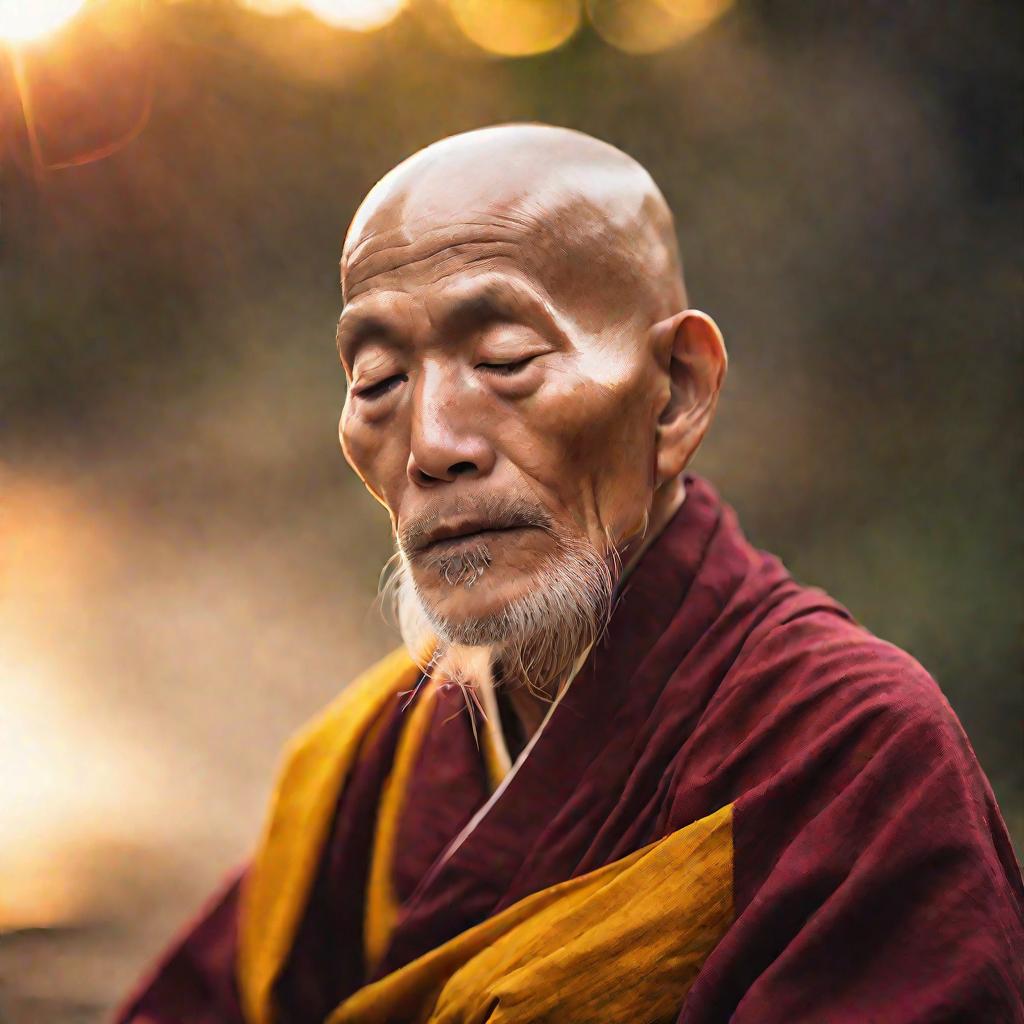 Монах, медитирующий на рассвете.