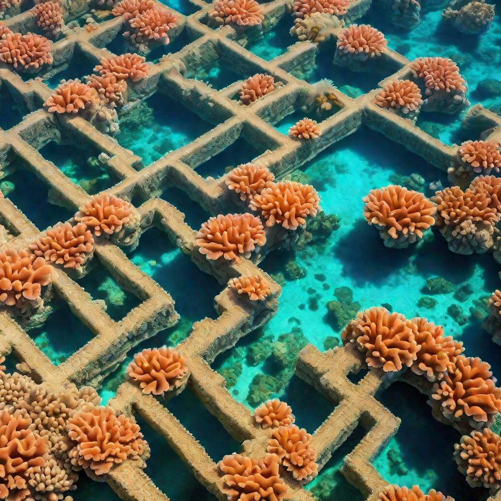 Воздушный вид на яркий разноцветный коралловый риф в прозрачных тропических водах в солнечный день.