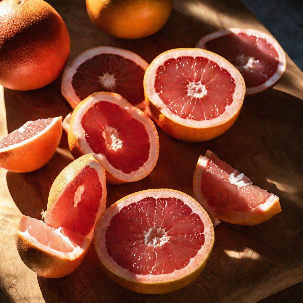 Грейпфрут разрезанный пополам с солнечным светом