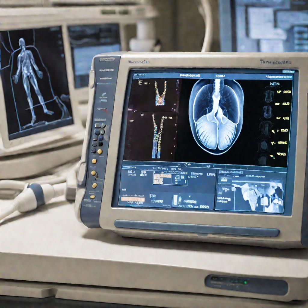 На экране ультразвукового сканера видны изображения внутренних органов пациента