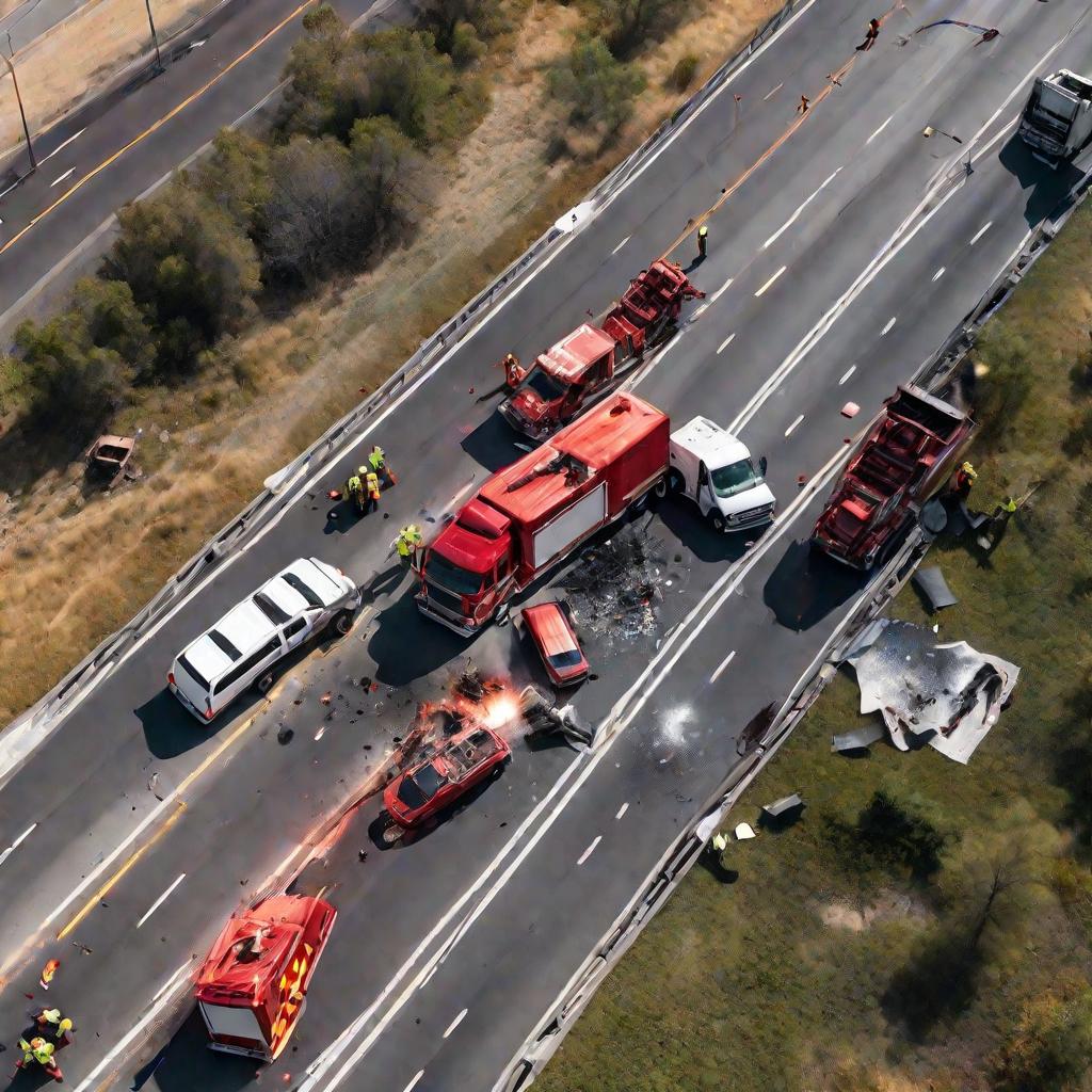 Авария с участием двух легковых и одного грузового автомобиля на шоссе