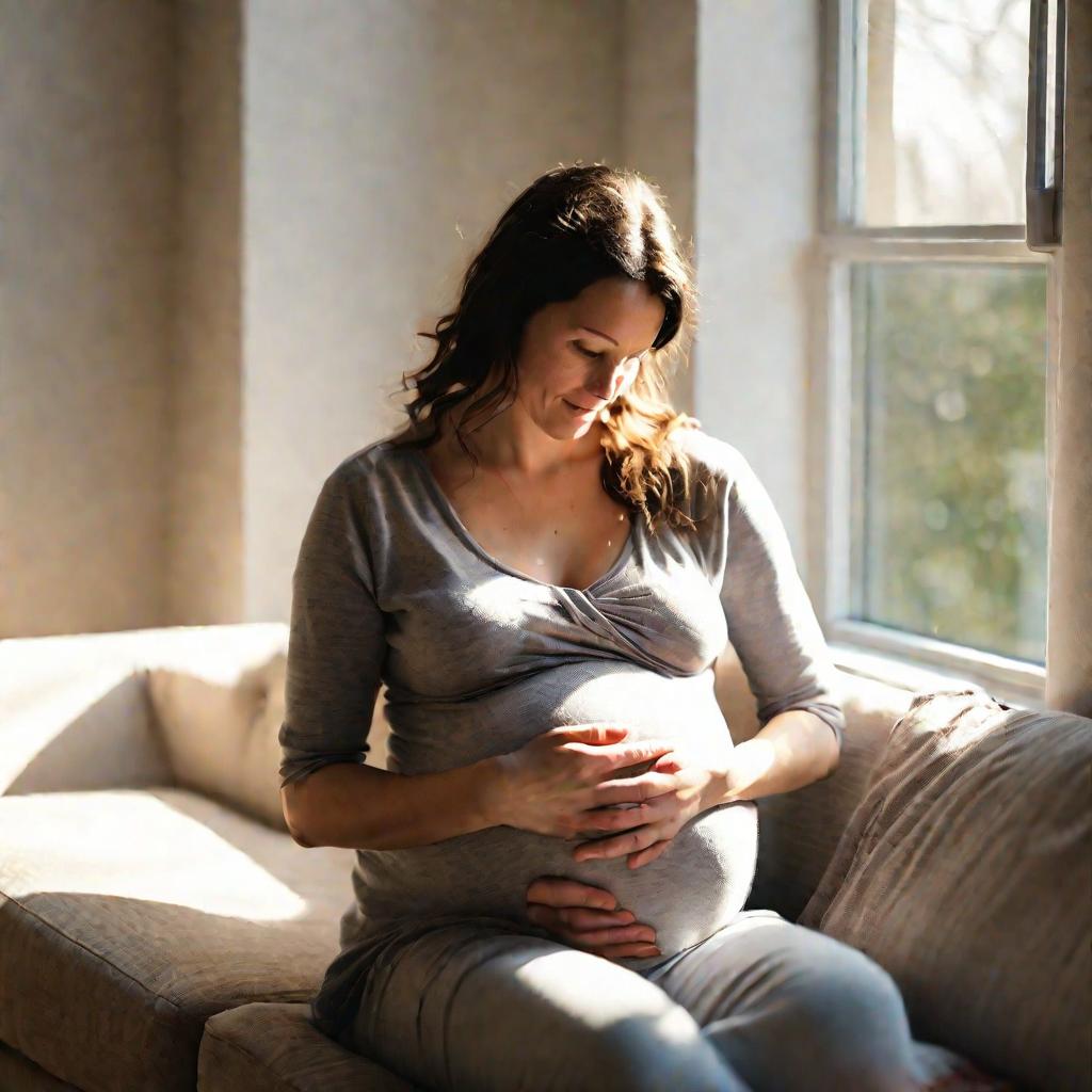 Беременная женщина нежно прикасается к животу, держа снимок своего будущего ребенка