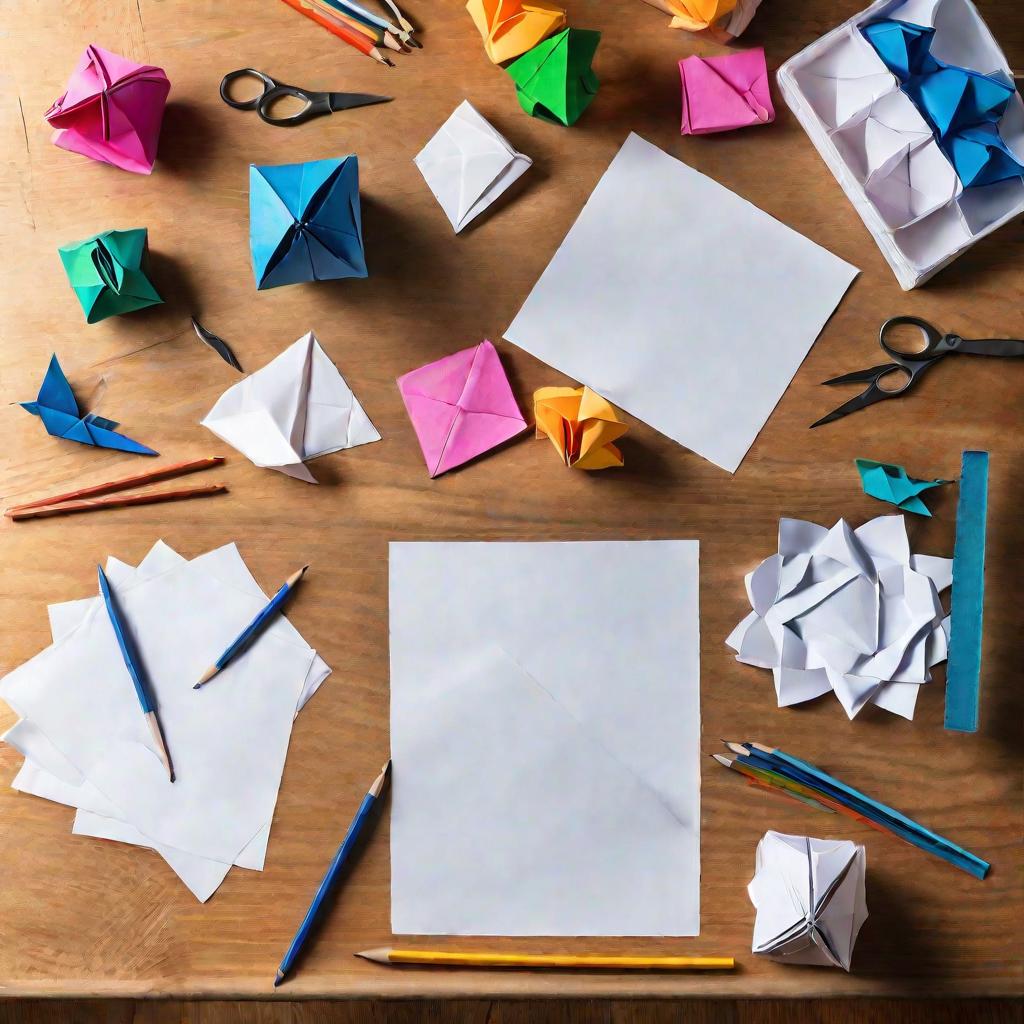 Стол для оригами с цветной бумагой