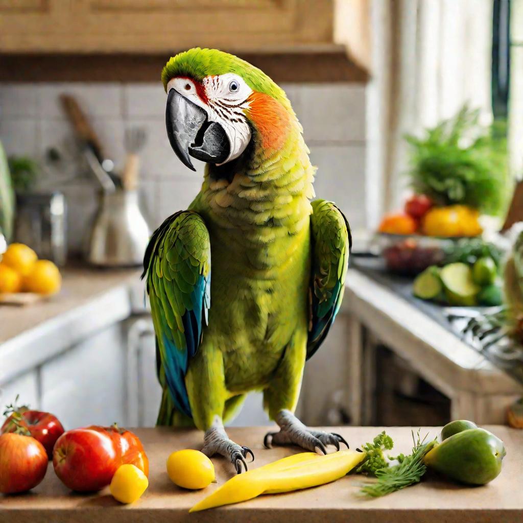 Попугай в кухне с открытым клювом