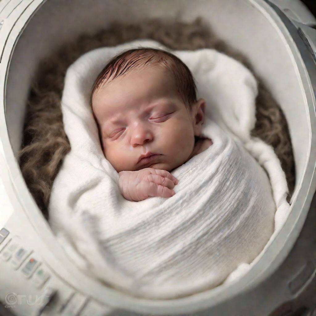 Новорожденный ребенок спит в больничной кроватке