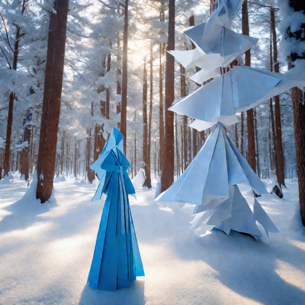 Снегурочка оригами в лесу