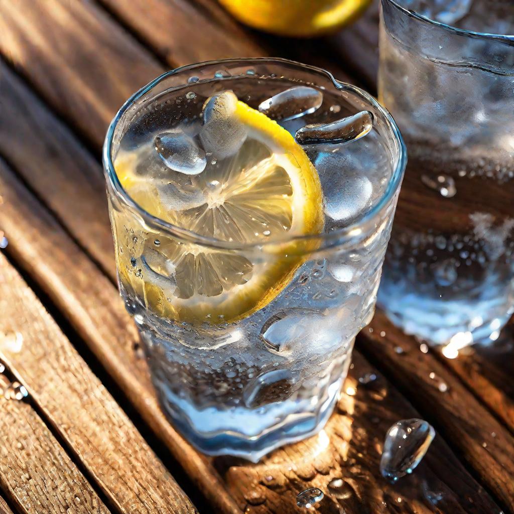 Капли воды на стакане с лимоном
