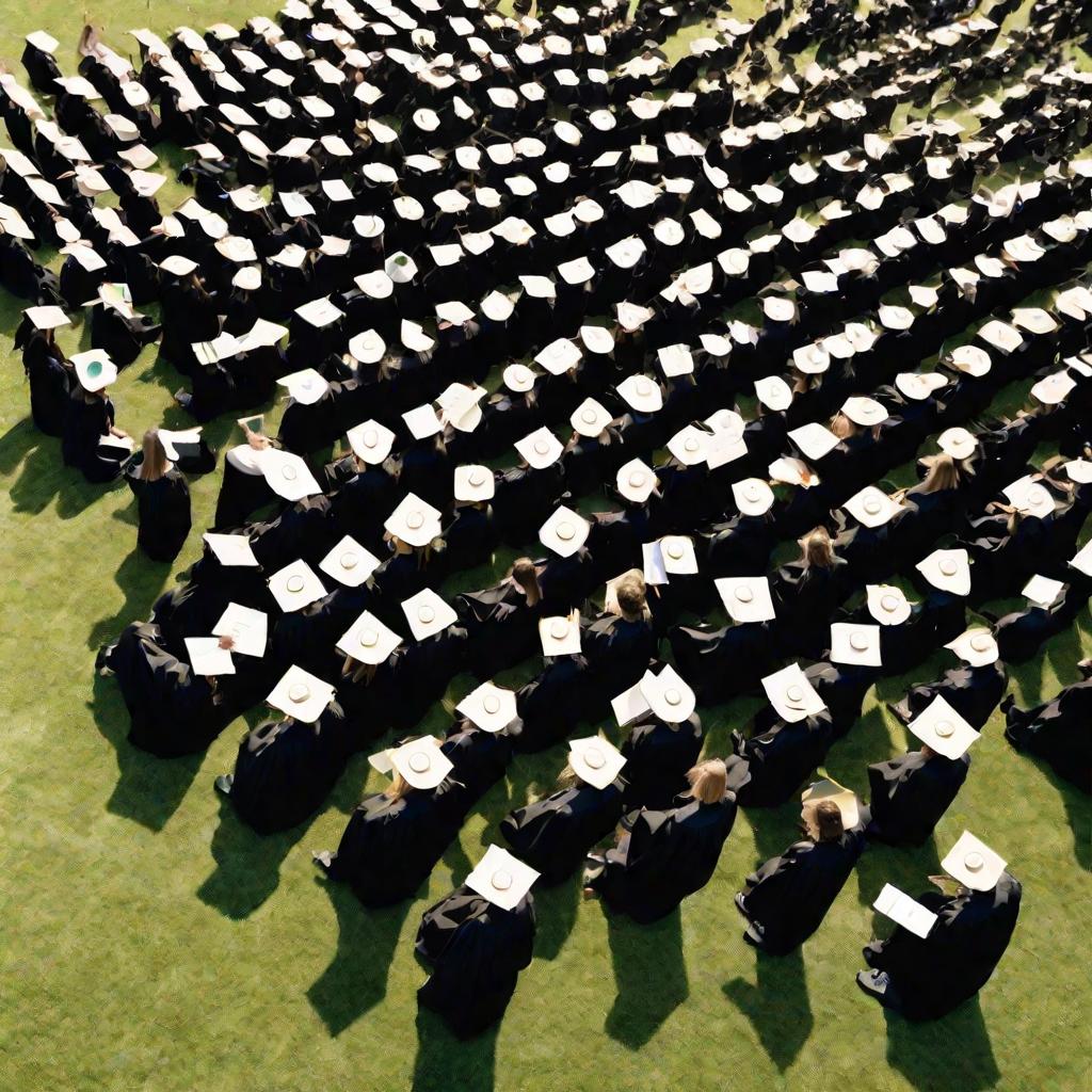 Вид сверху на выпускную церемонию в университете под открытым небом