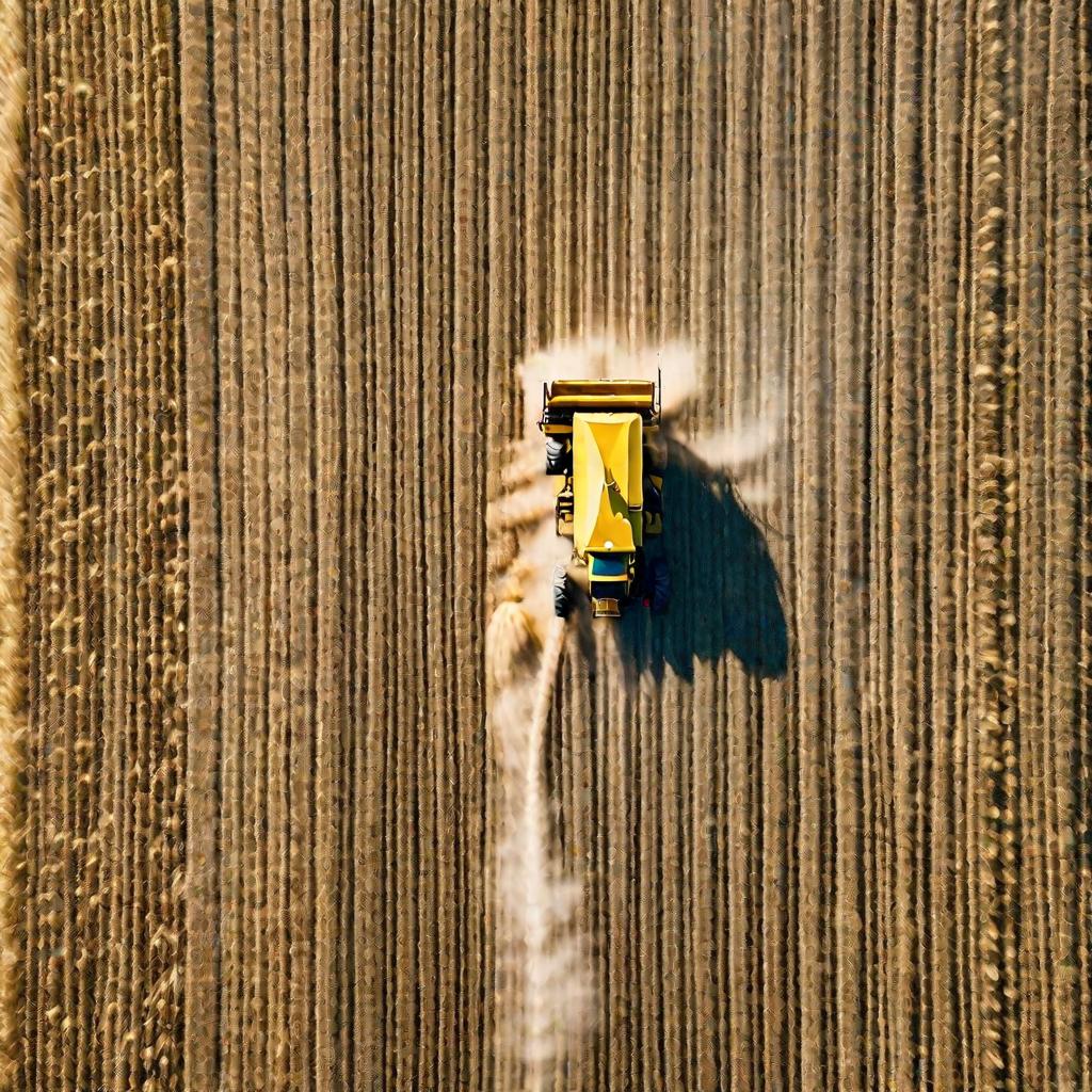 Комбайн убирает пшеницу на поле