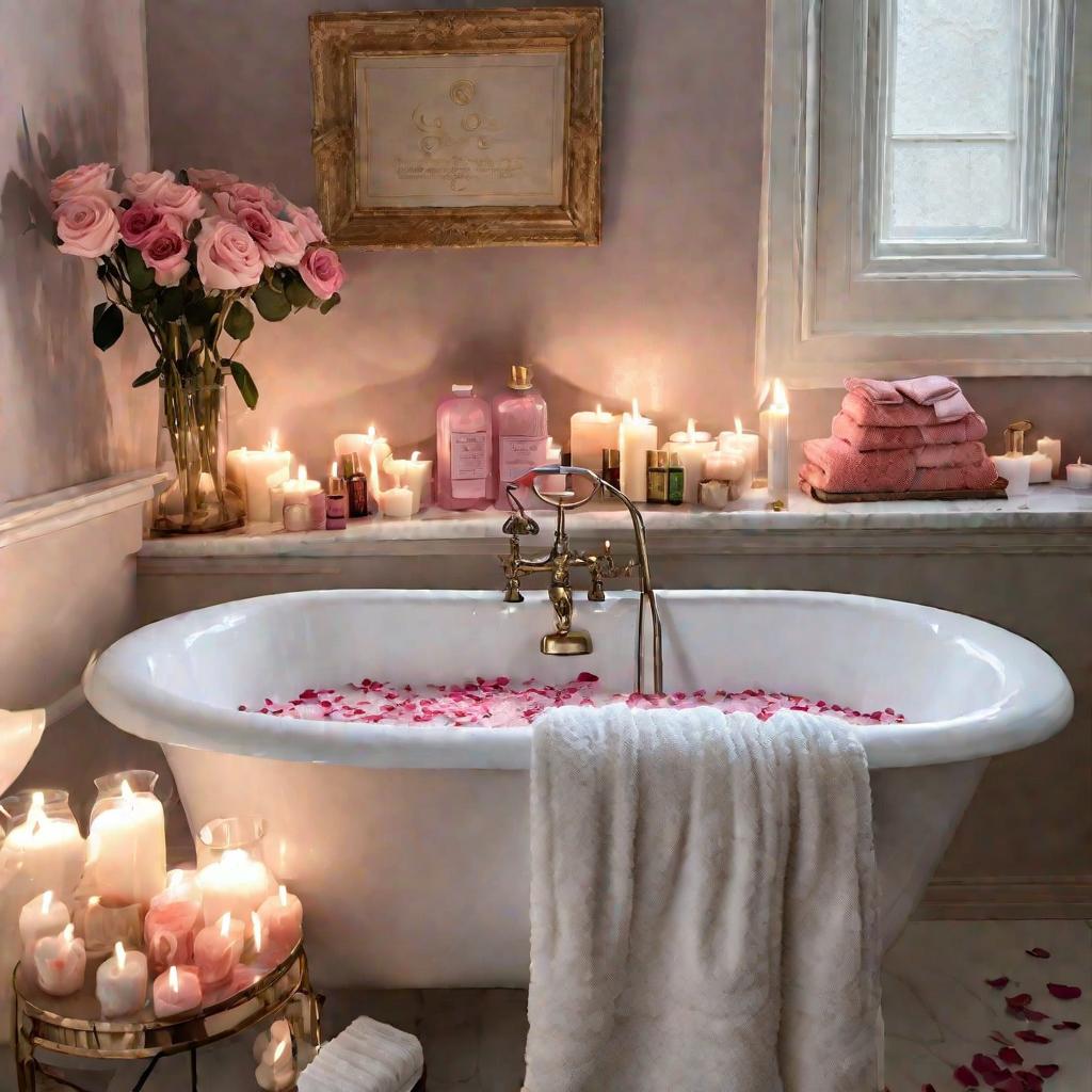 Ванная комната с полотенцами, мылом и свечами