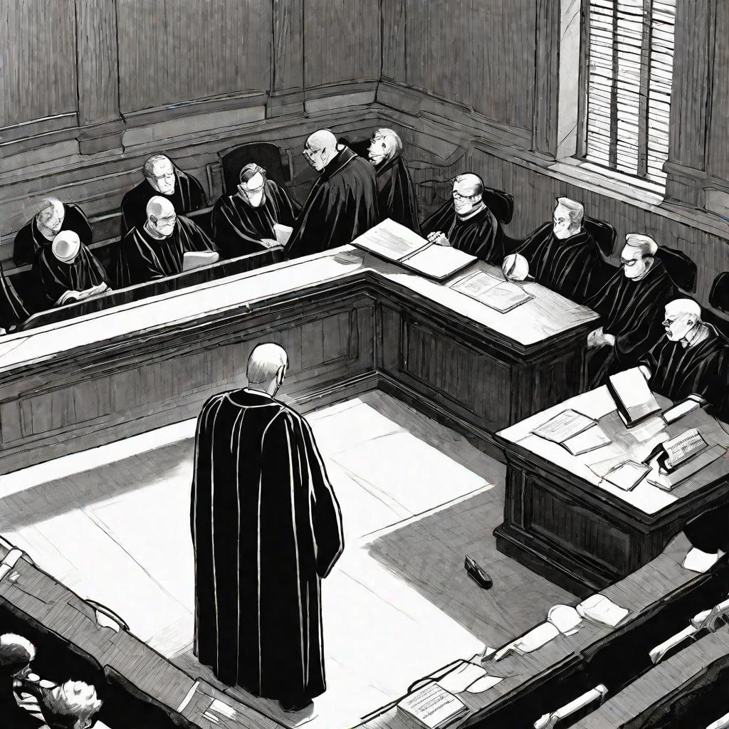 Судья выносит приговор нарушителю в зале суда