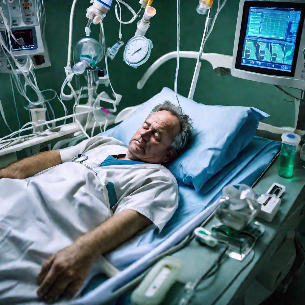 Мужчина в больнице на кислородной маске