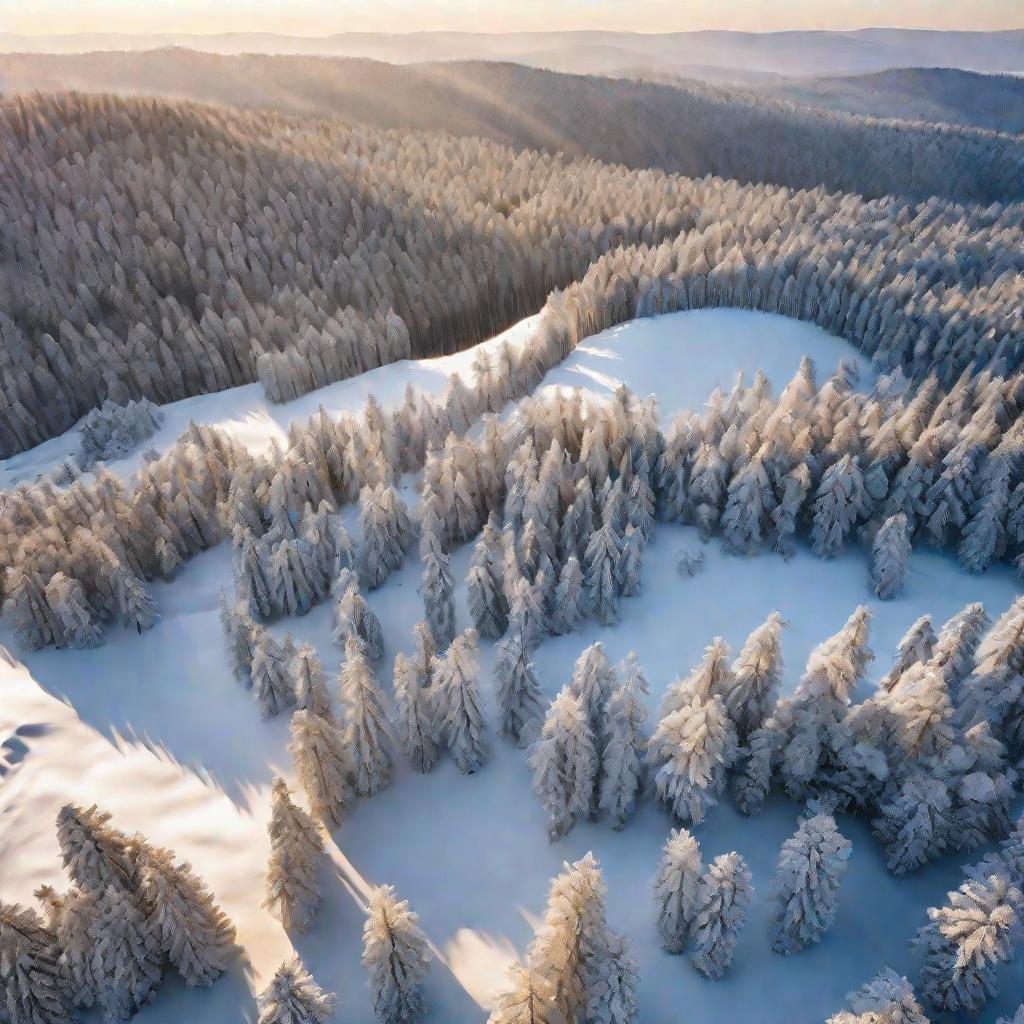 Зимний лес с соснами на рассвете