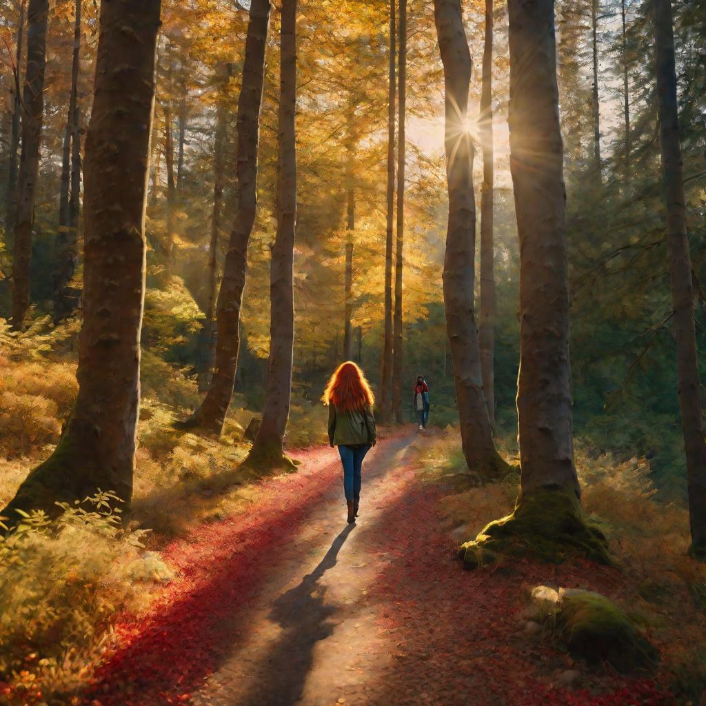 Женщина идет по лесу