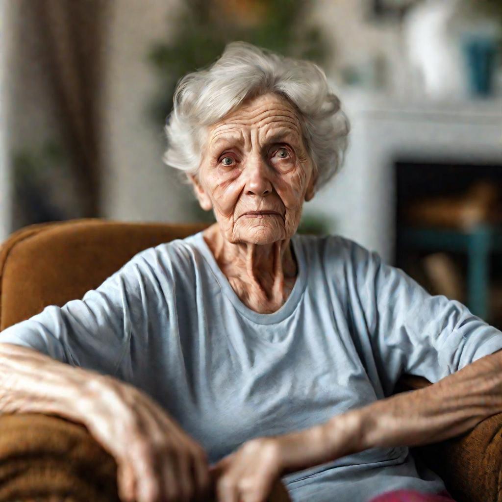 Портрет: пожилая женщина, стул, комната