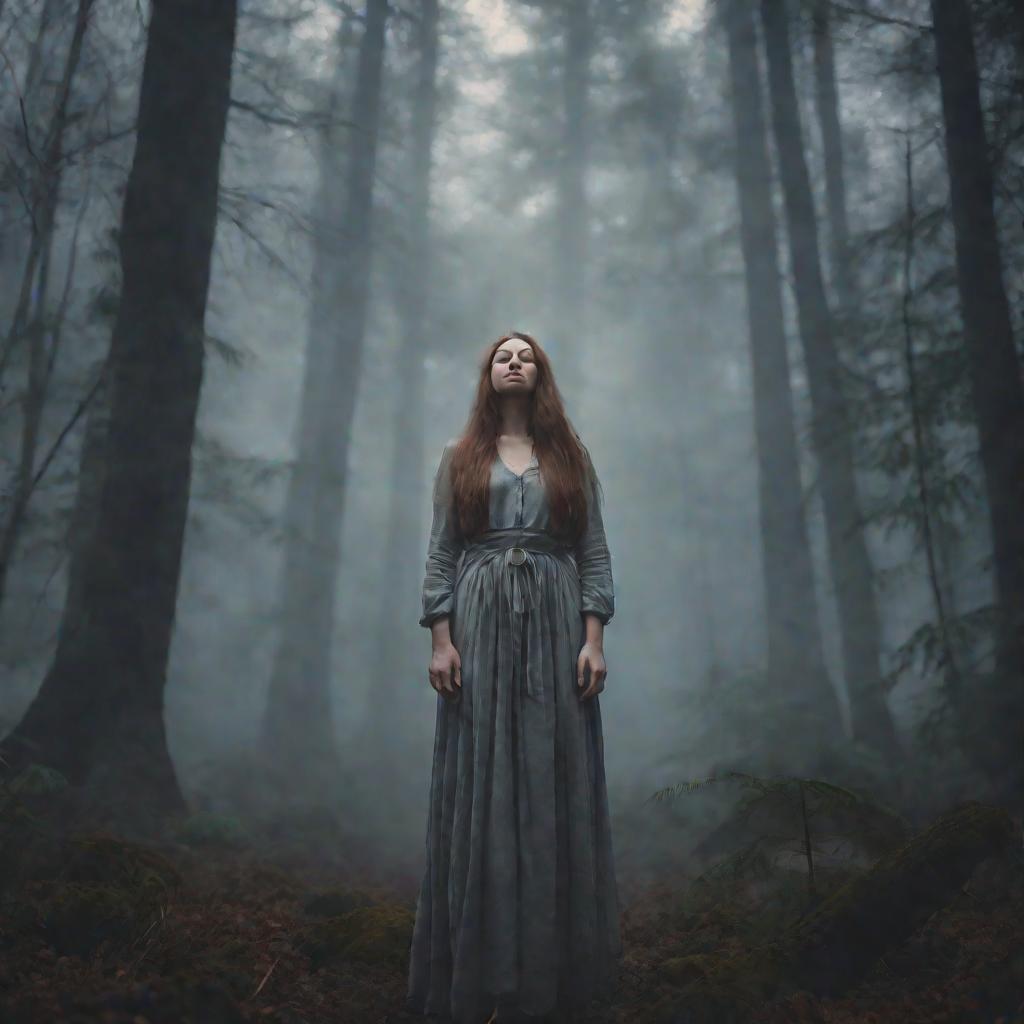 Женщина в лесу с закрытыми глазами