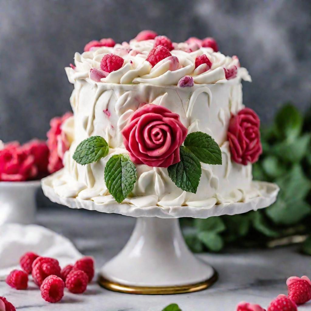 Красивый торт, украшенный белым кремом