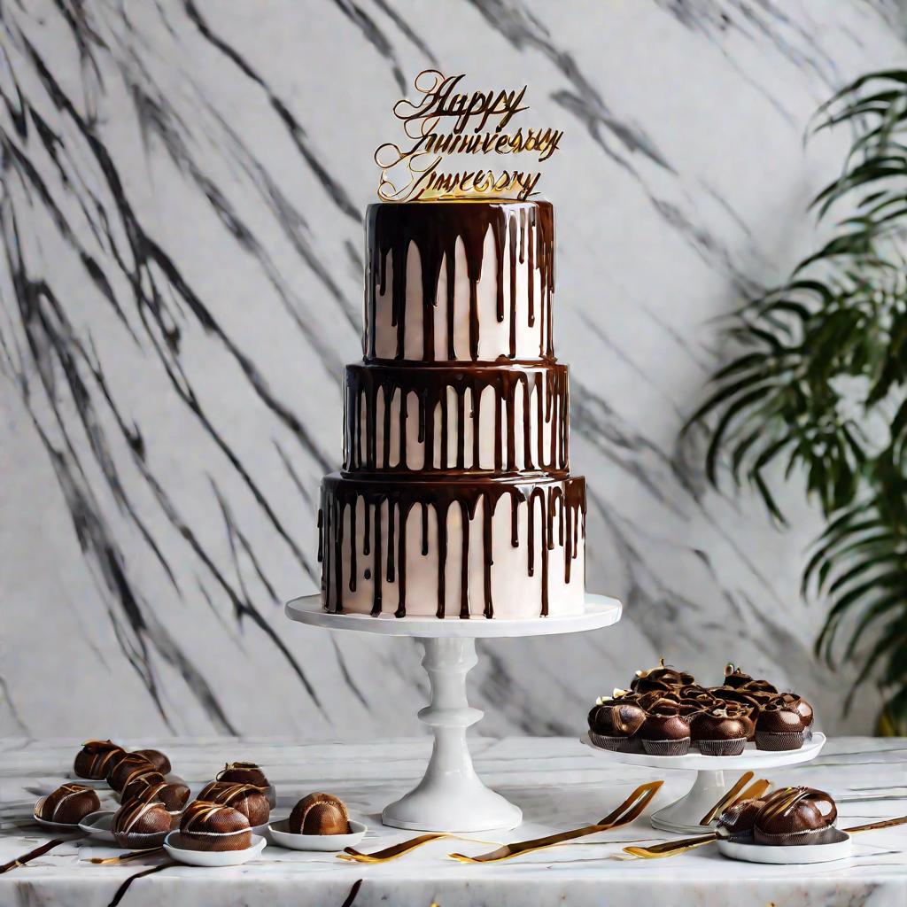 Свадебный торт в шоколадной глазури с надписью.