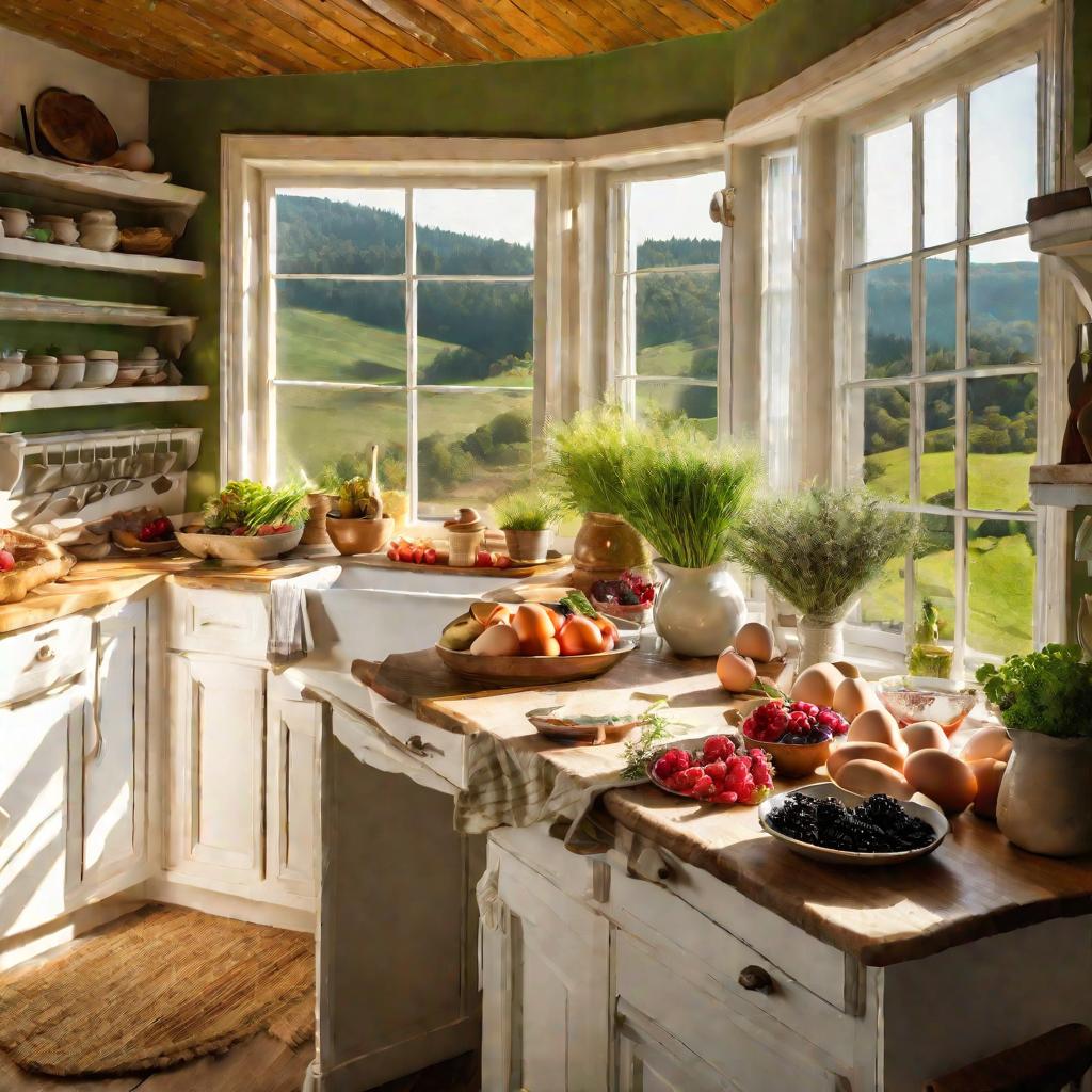 Вид сверху на стол с ингредиентами для блюд из творога на фермерской кухне