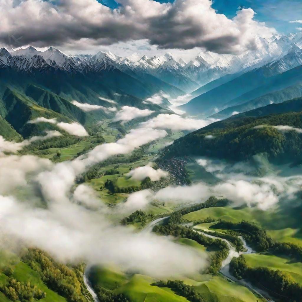Туманные Кавказские горы с высоты птичьего полета