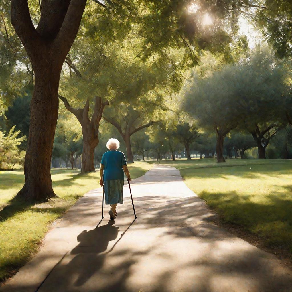 Бабушка гуляет в парке