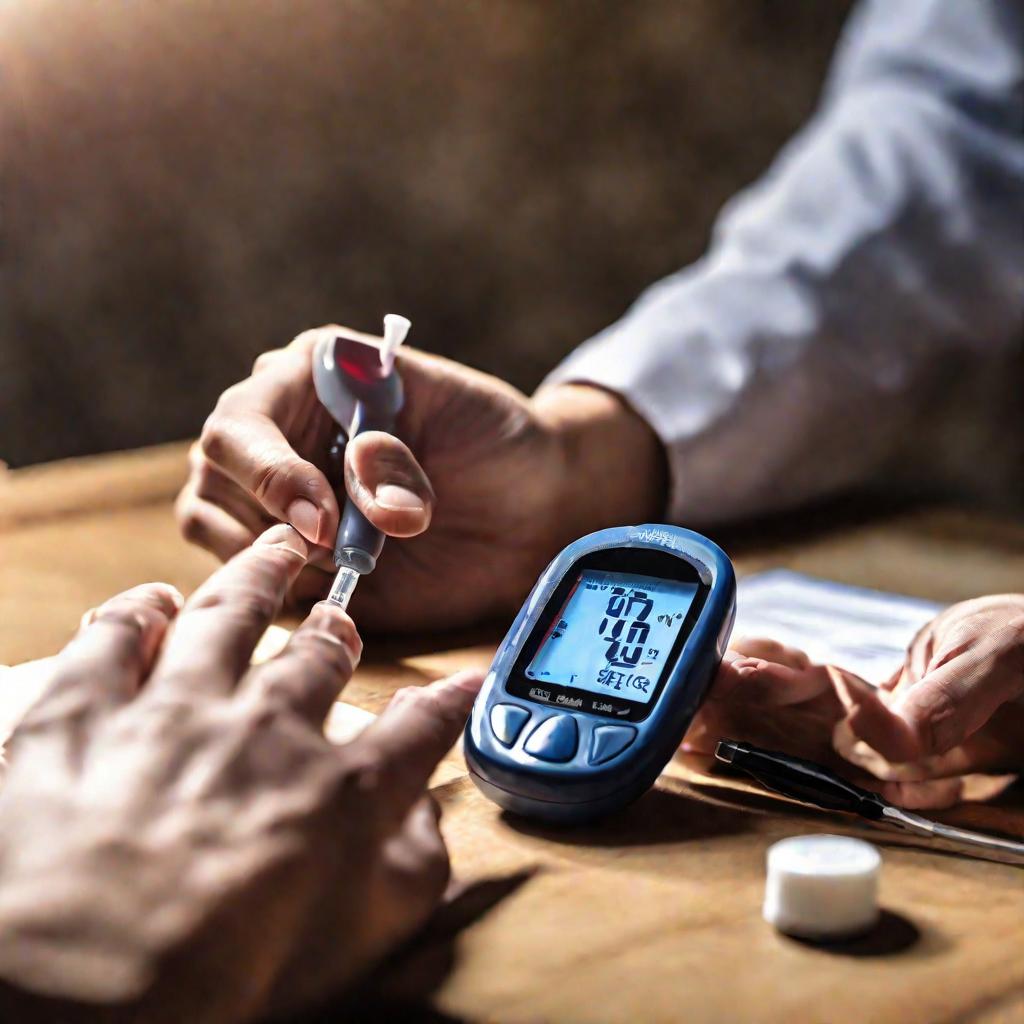 Человек колет палец глюкометром, чтобы измерить уровень сахара в крови