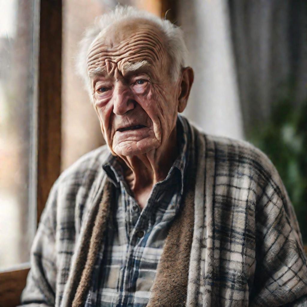 Портрет пожилого мужчины, морщащегося от боли в животе