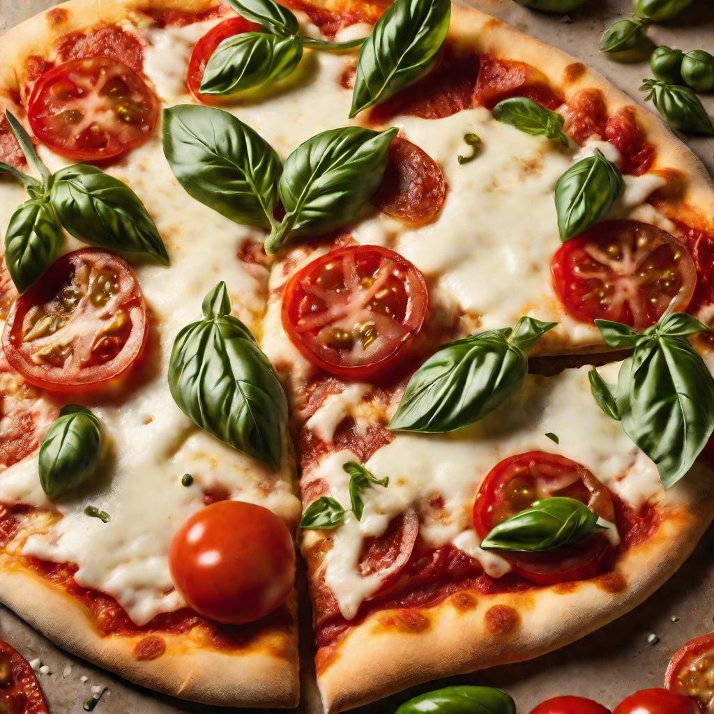 Пицца с помидорами и сыром на столе